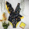 Sexy à volants imprimé Floral maillot de bain hors de l'épaule maillots de bain femmes solide Deep-V maillots de bain maillot de bain Monkini 210625