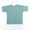 メンズTシャツmiyakeプリーツメンラウンドネック特大Tシャツ2021年韓国ファッションルーズカジュアルトップ2736