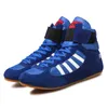 Sapatos de luta livre caixas profissionais sapatos de borracha zoom respirando tênis de combate scarpe boxing uomo tamanho 36 46 azul vermelho preto 0902