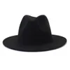 New Black with Leopard Bottom Patchwork Wool Felt Jazz Fedora Hats Men Women Wide Brim Panama Two Tone Party Wedding Formal Hat