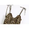 Women Vintage Chic Leopard Print Mini Dress Fashion Sexy V Neck Side Zipper Straps Dresses Vestidos Mujer 210303