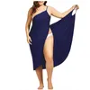 Robes décontractées femmes robe de plage Sexy fronde porter Sarong Bilini couvrir chaîne paréo dos nu maillots de bain Femme 5XL grande taille rayure