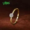Vistoso Pure 14k 585 Gul Guld Sparkling Diamond Dainty Round Cirle Ring för Kvinnor Årsdag Trendiga fina Smycken 211217