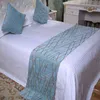 Veemi European Luxury Style Bed Table Runner Broderad Rhombic Blue Bedding Bed Flag Handduk Hem El Bröllop Dekorationer 211117