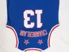 Mens #13 Wilt Chamberlain Harlem Globetrotters 농구 유니폼 빈티지 블루 스티치 셔츠 S-XXL2898