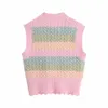 Za Striped Stick Vest Tröja Kvinnor Ärmlös O Neck Ribbed Söt Beskuren Tröjor Kvinna Chic Streetwear Stickad Top 210602