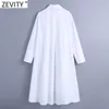 Zevity Women Fashion Turn Down Collar Single Breasted White Shirt Dress Office Ladies Casual Loose Business Vestido DS5043 210603