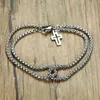 Double Strand Rolo Chain with Cross Charms Bracelet for Men Stainls Steel Lobster Claw Clasp Closure