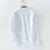 Chemises décontractées en lin de coton pour hommes de base classique chemise blanche automne mâle à manches longues col montant respirant vêtements pour hommes 210626