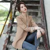 Temperament ladies solid color jacket high quality Autumn casual loose buttonless white blazer medium long suit female 210527