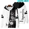 Anime nier automata 2b yorha no 2 tipo b 9s yorha no 9 tipo s cosplay traje unisex 3d hoodie com zíper jaqueta outwear9452312