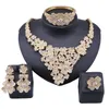 Women Dubai Gold Crystal Flower Necklace African Beads Jewelry Set Nigerian Bridal Wedding Costume Bracelet Earring Ring Jewelry