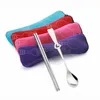 Stainless Steel Travel 3Pcs/Set Portable Cloth Bag Spoon Fork Chopsticks Knife Set Fruit Cake Forks Picnic Tableware Sets BH5793 WLY