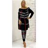 2 pièces tricots pour femmes boutonné cachet haut et pantalon double costume flexible ensemble rayé Turquie Dubaï vêtements de mode ensemble 211101
