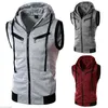 Mens Hooded Sleeveless Zip Casual Sweatshirt Hoodies Summer Autumn Solid Color Cotton Jacket Vest Waistcoats Top 211014