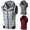 Hommes À Capuche Sans Manches Zip Casual Sweat Hoodies Été Automne Solide Couleur Coton Veste Gilet Gilets Top 211014