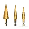 3 Pçs / set Step Cone Drill Bit Back Cutter HSS Set Titanium Revestido Ferramenta de Perfuração Hex Hex 3-12mm / 4-12mm / 4-20mm JK2102XB