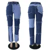 Modische Damen-Jeans mit Farbblockierung, hohe Stretch-Nähte, Damen-Jeans mit geradem Bein, lässige Damen-Hosen, 6 Farben, Größe XS-2XL