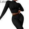 Kvinnor Tracksuits Two Piece Set Designer Ribbed Stickad Höst Reverse Wear Outfits Medium High Collar Thread High Waist Slim Fit Sets