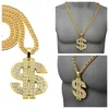 Hip Hop Gold Color Dollar Sign $ Pendants & Necklaces With Long Twist Chain Statement Neckalce For Woman Men