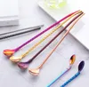 stainless steel straw spoon, dual purpose, a variety of colors can choose safe food grade, thread be stirred for drinking RRB12744