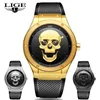 Relogio Masculino Klockor Män Lyx Märke Lige Creative Men 3D Skull Watch Silicagel Vattentät Quartz Men Se Gold 210527