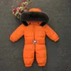 Vinter Värme ner Baby Boys Jumpsuits Hooded Real Fur Girls Rompers Långärmad Unisex Onesie Overaller Toddler Snowsuit 210309