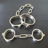 Stainless Steel Lockable Neck Collar Handcuffs Ankle Cuffs Slave BDSM Bondage Shackles Leg Irons Restraints Sex Toy For Couples Y200616