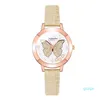 Kvinnor Klockor Lyx Quartz Armband Rostfritt Stål Ring Casual Ladies Girl Butterfly Reloj Mujer