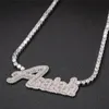 Nieuwe Mode Goud Zilver Kleur Bling CZ DIY Custom Naam Brieven Hanger Ketting Voor Mannen Vrouwen met 4mm 20 inch Cubic Tennis Chain