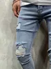 Euhight Street Mäns Slim Small Fötter Broken Hole Jeans Byxor Modig Ungdom Klassisk stil Storlek Denim Pants X0621