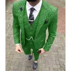 (Blazer + Pantaloni + Gilet) Abito da uomo a pois verde militare Abiti da sposa slim fit Abiti da uomo d'affari Abito viola Costume elegante Mariage Homme XS-5XL X0909