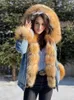 women's fur jacket denim jacket natural fur lining jacket ladie winter warm cotton coat 211007