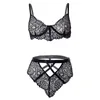 Elace Sous-vêtements Ensemble Lingerie Sexy Costumes Exotiques 2 Pièces Ensemble Dentelle WirelBra et Strings Noir Femme Sous-Vêtements Femmes Ensemble X0526