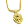 Mens Hip Hop Jewelry Iced Out 18K Gold Plated Fashion Lion Head Pendant Men Necklace Gold Filled For Gift Present265M