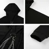 Rapwriter Punk Metal Chain Patchwork Solid Long Sleeve Hoodies Sweatshirts Dames herfst Black Hip Hop Harajuku Crop Top 201126