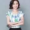 Summer Simple Korean Loose Plus Size 4XL Blouse Women Short Sleeve Round Neck Printed Silk Tops Chemisier Femme 9452 50 210527