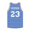 Maillot de basket personnalisé Allen Iverson # 23 cousu bleu tous les noms numéro taille S-4XL maillots de qualité supérieure