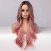 ALAN EATON Long Wavy Synthetic Ombre Black Pink Wigs for Women Cosplay Natural Middle Part Hair Wig High Temperature Fiber