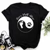 Koszulki damskie T-shirt dla psów łapy drukowane śmieszne kobiety koszulki luźne letnie harajuku estetyczne czarne topy swobodne ubrania