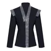 Patchwork Diamond Black Blazer For Women Notched Long Sleeve Casual Blazers Female Fashion Clothing Spring Style 210531