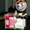 Cosmetic Storage Box Makeup Organizer Cotton Swab Storage Cotton Pads Holder Clear Lipstick Storage Plastic Box 4 Grid Diamond 210309