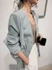 Women Blazer Autumn Casual Chic Single Breasted Long Sleeve Thin Morandi Blue Blazers Ladies Suit Jackets Femme Outerwear 210608