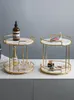 Nordic Marble 2 Layer Desktop Kosmetika Smycken Förvaring Rack Parfym Läppstift Make Up Organizer Box Dessert Cake Display Stand 210309