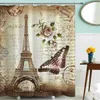 Eiffel Paris Paisagem Impressão Banheiro Curtain Curtain Set à prova d 'água anti-deslizamento pedestal tampa tampa tampa de banho esteira conjunto 210609