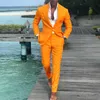 2021 Ny ankomst män orange kostymer bröllop kostym klänningar smal passform brudgum kostym terno masculino blazer smoking 2 st jacka + byxor x0909