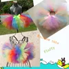 Tutu rok meisjes baby verjaardag partij pluizig regenboog zwart multi kleuren handmoer ballet dance kerstkostuum 220216