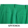 KPYTOMOA Женщины шикарные моды боковые карманы широкие брюки ног винтаж высокой талии молния муха женские брюки мохеров 21115