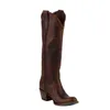 Women Plain Jane Dark Cognac Cowgirl Boots Round Toe G1112