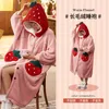 Women's Nachtkleding Vrouwen Roken Coral Velvet Hooded Herfst Winter Warm Dikke Pyjama Sweet Strawberry Flanel Nightgown Badjas